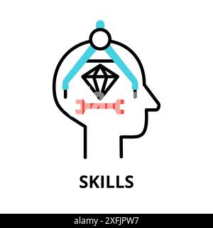 Icon concept of Skills, brain process collection, flat editable line vector illustration, for graphic and web design Stock Vector