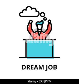 Concept of Dream Job icon, modern flat thin line design vector illustration, for graphic and web design Stock Vector