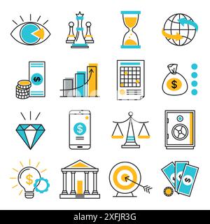 Set of Business icons, modern flat thin line design vector illustration, for graphic and web design Stock Vector