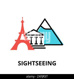 Icon concept of Sightseeing, travel collection, modern flat line design, vector illustration, for graphic and web design Stock Vector
