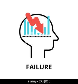 Icon concept of Failure, brain process collection, flat editable line vector illustration, for graphic and web design Stock Vector