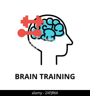 Icon concept of Brain Training, brain process collection, flat editable line vector illustration, for graphic and web design Stock Vector