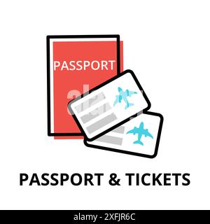 Icon concept of Passport and Tickets, travel collection, modern flat line design, vector illustration, for graphic and web design Stock Vector