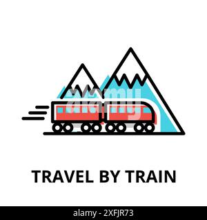 Icon concept of Travel by Train, travel collection, modern flat line design, vector illustration, for graphic and web design Stock Vector