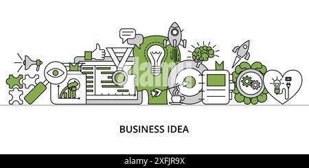 Business Idea concept, greenery flat line design vector illustration, for graphic and web design Stock Vector