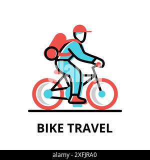 Icon concept of Bike Travel, travel collection, modern flat line design, vector illustration, for graphic and web design Stock Vector
