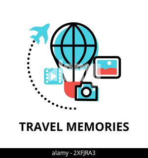 Icon concept of Travel Memories, travel collection, modern flat line design, vector illustration, for graphic and web design Stock Vector