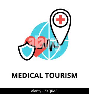 Icon concept of Medical Tourism, travel collection, modern flat line design, vector illustration, for graphic and web design Stock Vector