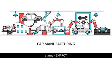 Car Manufacturing concept, flat line design vector illustration, for graphic and web design Stock Vector