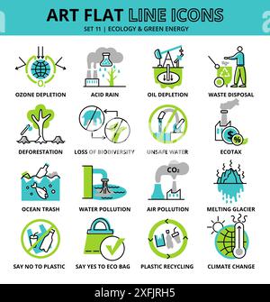 Set of Ecology and Green Energy icons, for graphic and web design, flat line design vector illustration Stock Vector