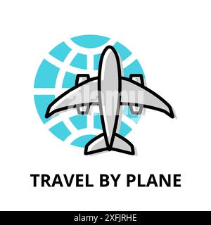 Icon concept of Travel by Plane, travel collection, modern flat line design, vector illustration, for graphic and web design Stock Vector