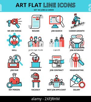 Set of Jobs and Career icons, modern flat thin line design vector illustration, for graphic and web design Stock Vector