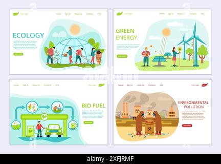 Set of Ecology Problems Website Templates, for graphic and web design, flat design vector illustration Stock Vector