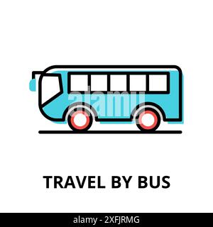 Icon concept of Travel by Bus, travel collection, modern flat line design, vector illustration, for graphic and web design Stock Vector