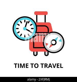 Icon concept of Time to Travel, travel collection, modern flat line design, vector illustration, for graphic and web design Stock Vector