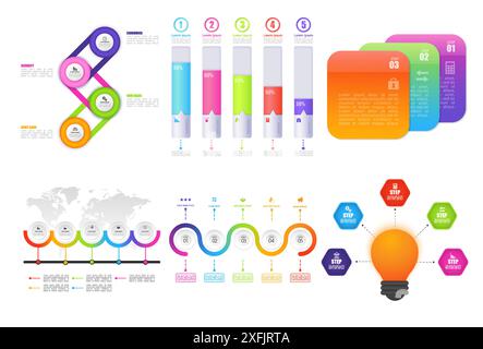 Set of Business data visualizations, infographic concepts, vector illustration on white background Stock Vector