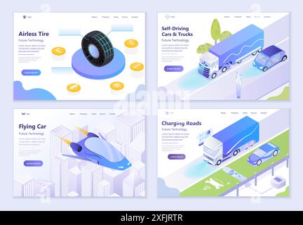 Set of Automobiles and Cars Future Technologies concepts, 3d isometric vector illustration, for graphic and web design Stock Vector