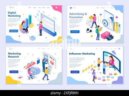Set of Marketing concepts, 3D isometric design vector illustration close-up Stock Vector