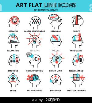 Set of Mental Activity icons, flat editable line vector illustration, for graphic and web design Stock Vector