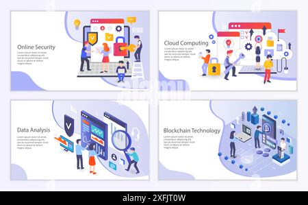 Set of Internet Technologies Creative Website Templates, flat vector illustration, for graphic and web design Stock Vector