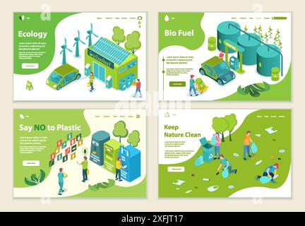 Set of Ecology and Alternative Energy concepts, website template, 3D isometric style vector illustration close-up Stock Vector