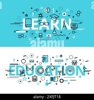 Set of Education and Learn concepts, modern flat thin line design vector illustration, for graphic and web design Stock Vector