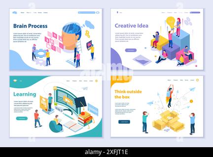 Set of Brain Process concepts, 3D isometric vector illustration, for graphic and web design Stock Vector