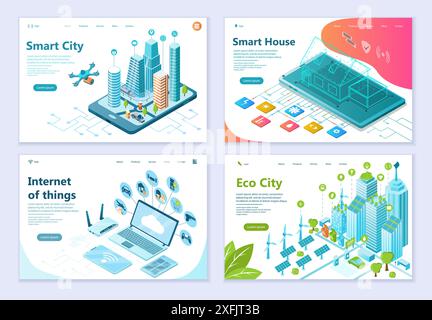 Set of Smart and Eco City concepts, 3D isometric vector illustration, for graphic and web design Stock Vector