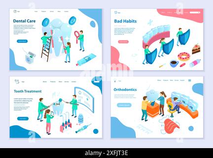 Set of Dental Care concepts, web template, 3d isometric vector illustration for graphic and web design Stock Vector