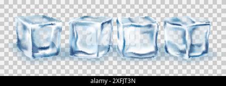 Ice Cubes Block concept on transparency background, realistic vector illustration close-up Stock Vector