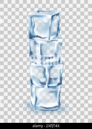 Ice Cubes Block concept on transparency background, realistic vector illustration close-up Stock Vector