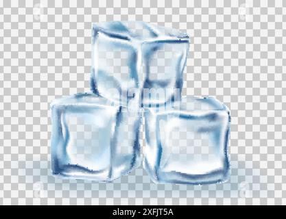 Ice Cubes Block concept on transparency background, realistic vector illustration close-up Stock Vector