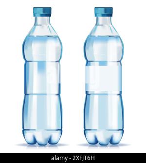 Bottles with Water on white background, realistic vector illustration close-up Stock Vector