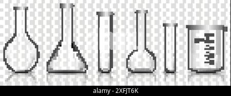 Set of Transparent Laboratory Glassware Equipment, realistic vector illustration close-up Stock Vector