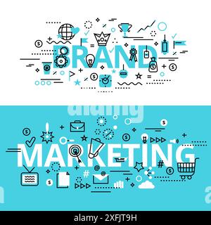 Set of Marketing and Brand concepts, modern flat thin line design vector illustration, for graphic and web design Stock Vector
