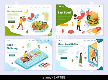 Set of Different Food and Food Delivery concepts, flat design vector illustration, for graphic and web design Stock Vector