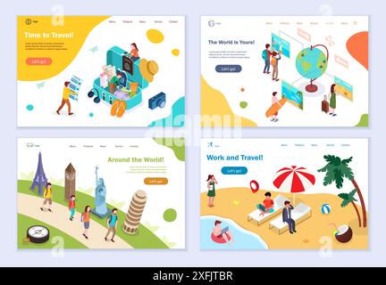 Set of Trip and Travel concepts, 3d isometric design, vector illustration, for graphic and web design Stock Vector