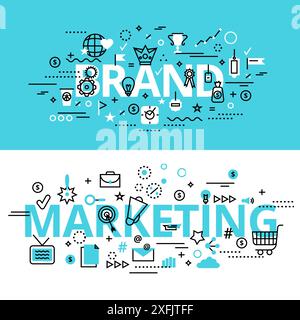 Set of Marketing and Brand concepts, modern flat thin line design vector illustration, for graphic and web design Stock Vector