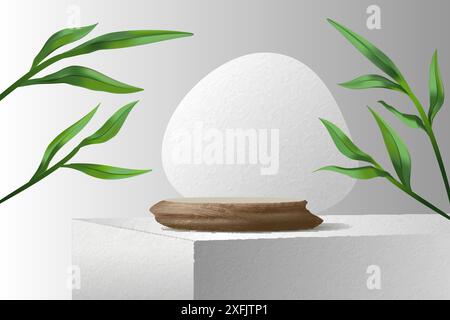 Advertisement Prodium with green leaves, 3D realistic vector illustration close-up Stock Vector