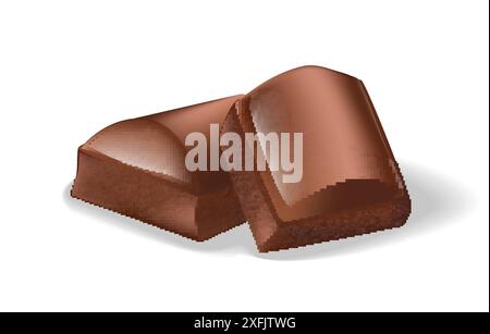 Cubes of Chocolate Bar on white background, realistic vector illustration close-up Stock Vector