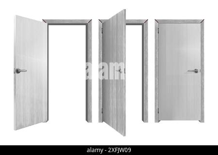 Set of White Wooden Doors in different stages of opening, on white background, realistic vector illustration close-up Stock Vector