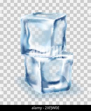 Ice Cubes Block concept on transparency background, realistic vector illustration close-up Stock Vector