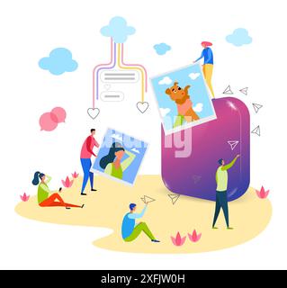 Photo content, creative social media concept, flat design vector illustration close-up Stock Vector