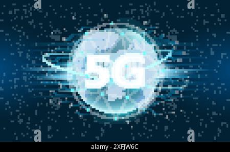 The Inscription 5G on the Earth Globe virtual background, vector illustration close-up Stock Vector