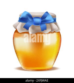 Sweet honey jar on white background, realistic vector illustration close-up Stock Vector
