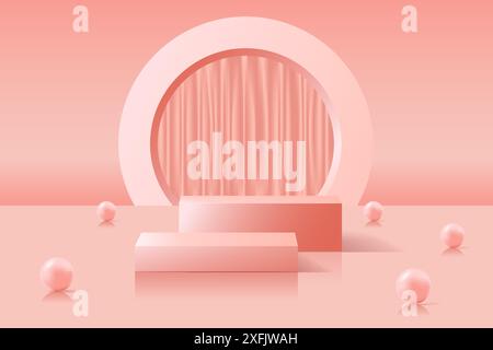 Pink Advertisement Podium, 3D realistic vector illustration close-up Stock Vector