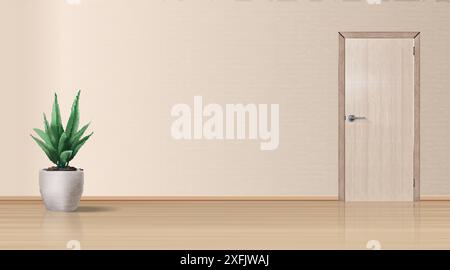 Empty Room with green flowerpot, realistic vector illustration close-up Stock Vector