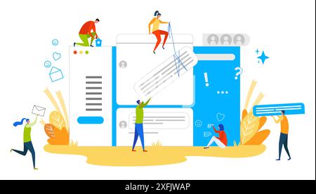 Online News, creative social media concept, flat design vector illustration close-up Stock Vector