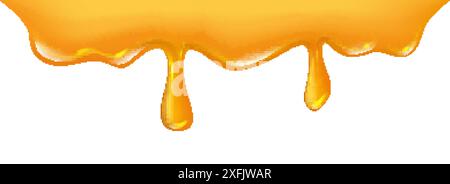 Sweet flowing honey on white background, realistic vector illustration close-up Stock Vector