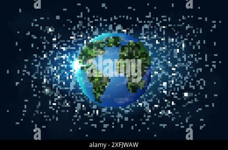 Green Earth Planet in the Space, Ecology concept, realistic vector illustration close-up Stock Vector